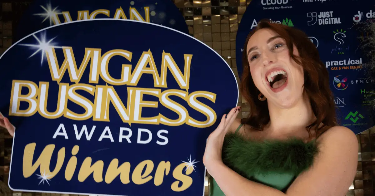 Image shows 2024 Sustainability Champion Gemma Hodge from Philocalist celebrating her win