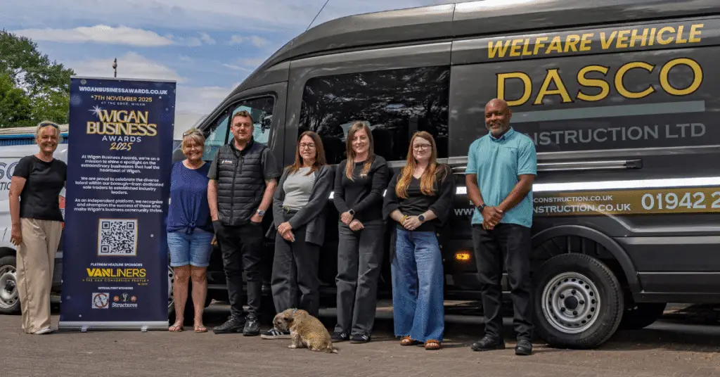 Wigan Business Awards organisers with the team from DASCO stood in front of their welfare van.