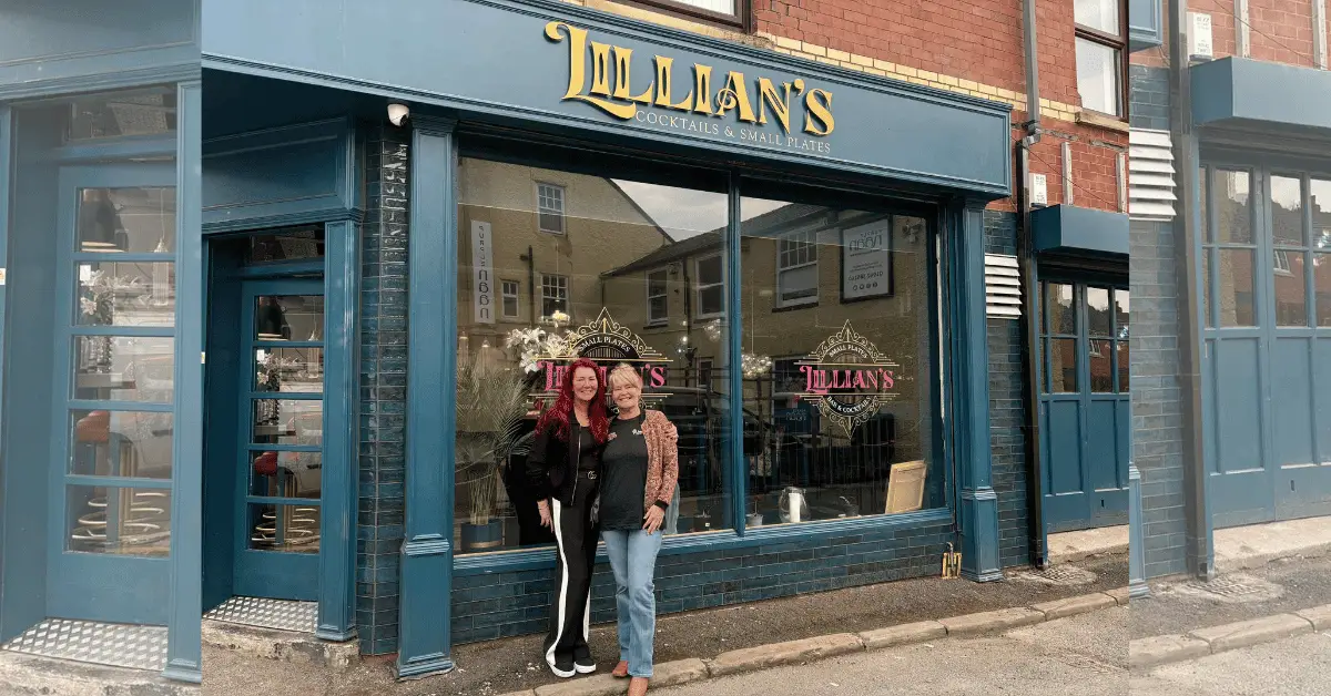 Business owner Jo Francis and Nichola Howard stood smiling outside Lillians Cocktails and Small Plates
