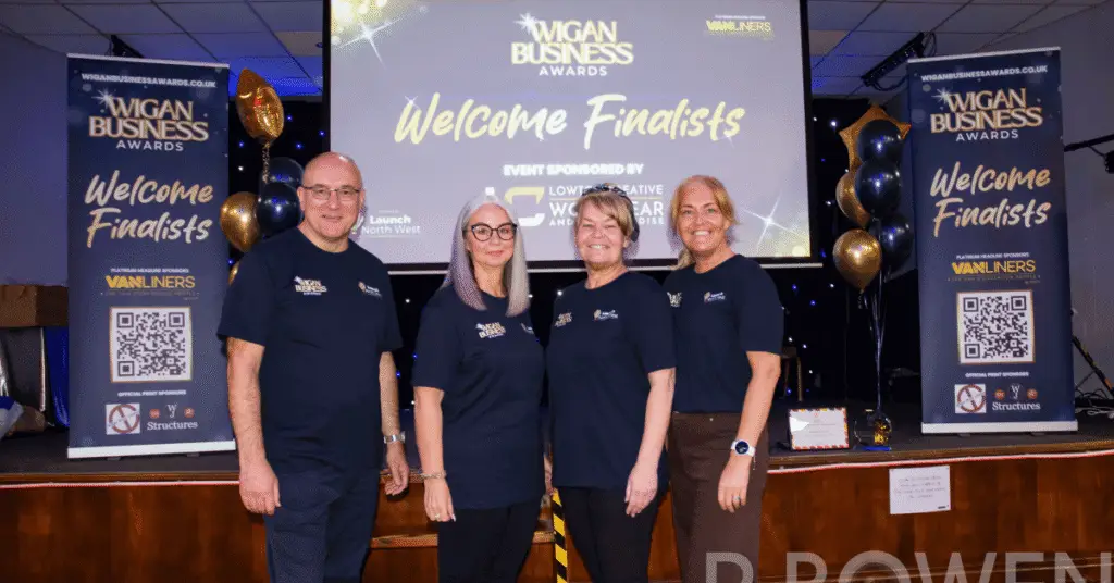 R-L Phil Paramore, Jayne Shufflebotham, Nichola Howard and Jo Leigh, Wigan Business Awards Organisers