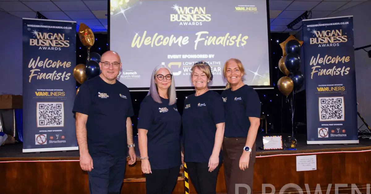 R-L Phil Paramore, Jayne Shufflebotham, Nichola Howard and Jo Leigh, Wigan Business Awards Organisers